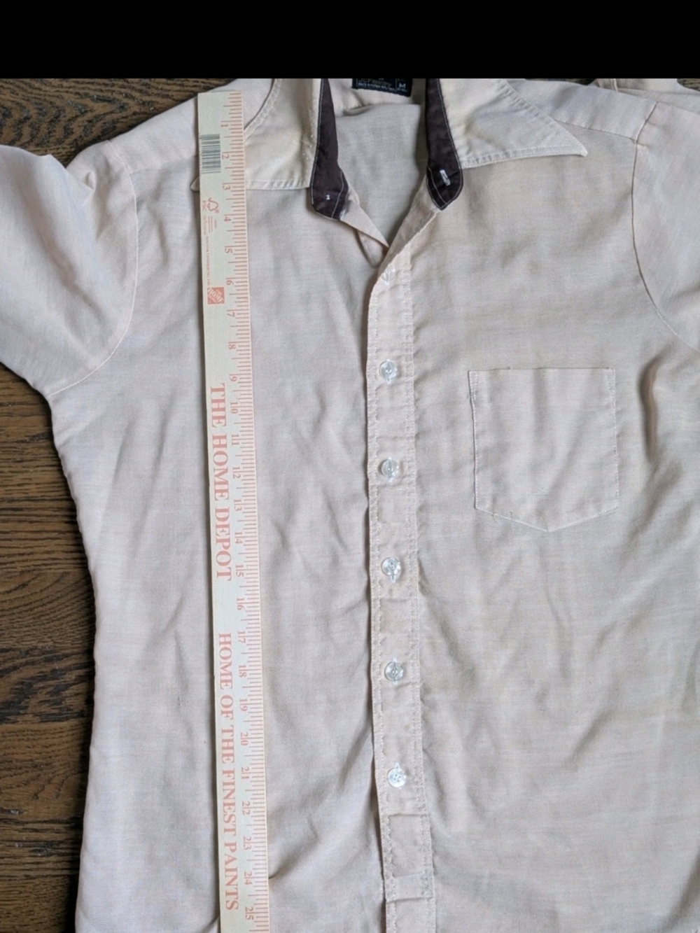 VTG 70s JCPenney MW Shirt Mens Medium Tan Butterfly Collar Contrast Disco Boho - Picture 14 of 15
